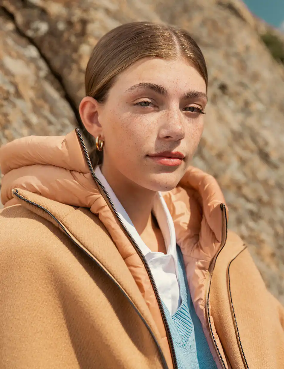 Biston fashion γυναικείο demi παλτό με αποσπώμενη κουκούλα 50-101-120 CAMEL