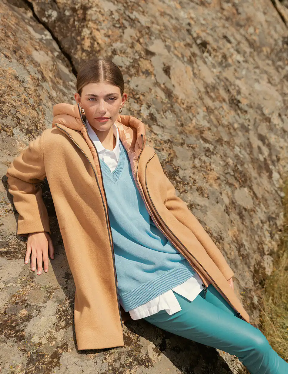 Biston fashion γυναικείο demi παλτό με αποσπώμενη κουκούλα 50-101-120 CAMEL