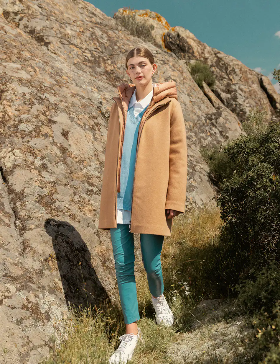 Biston fashion γυναικείο demi παλτό με αποσπώμενη κουκούλα 50-101-120 CAMEL