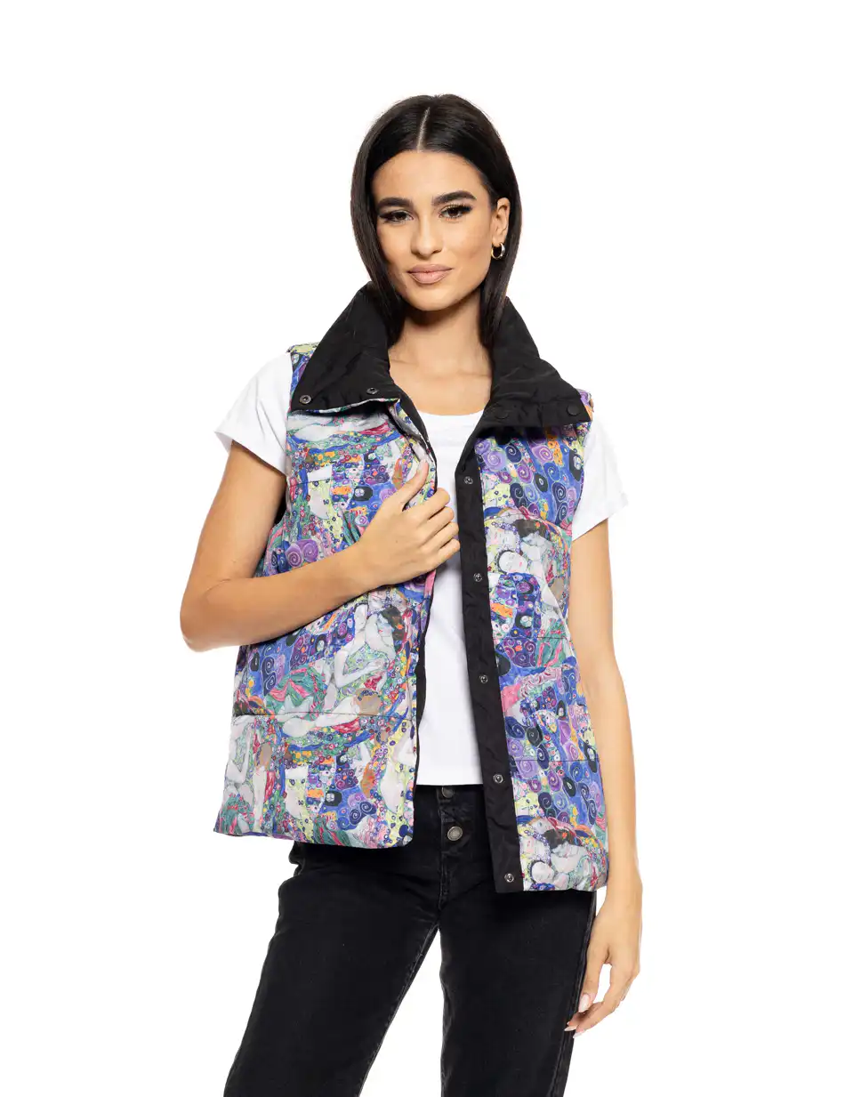 Biston fashion γυναικείο double face κοντό αμάνικο μπουφάν 50-102-001 BLACK ALLOVER