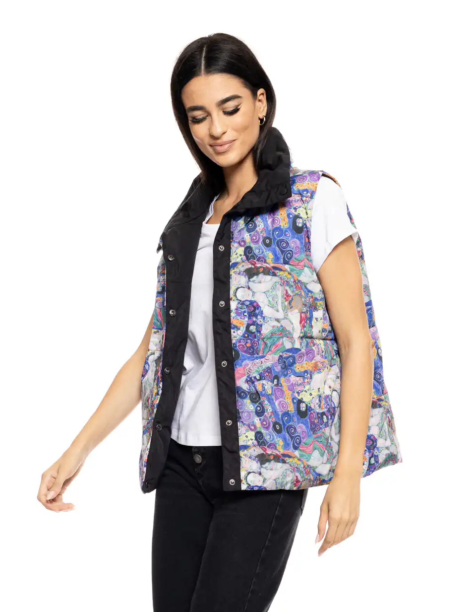 Biston fashion γυναικείο double face κοντό αμάνικο μπουφάν 50-102-001 BLACK ALLOVER