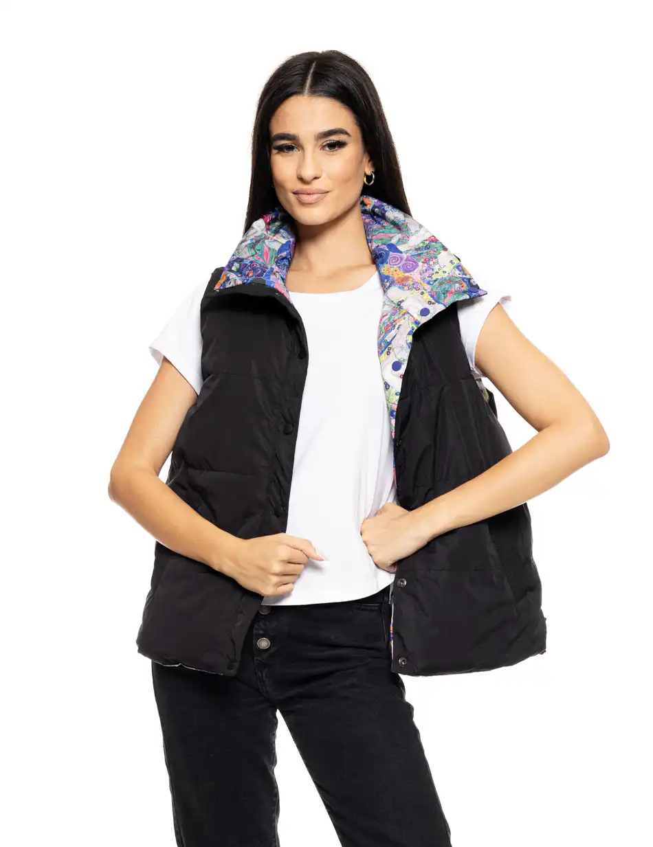 Biston fashion γυναικείο double face κοντό αμάνικο μπουφάν 50-102-001 BLACK ALLOVER