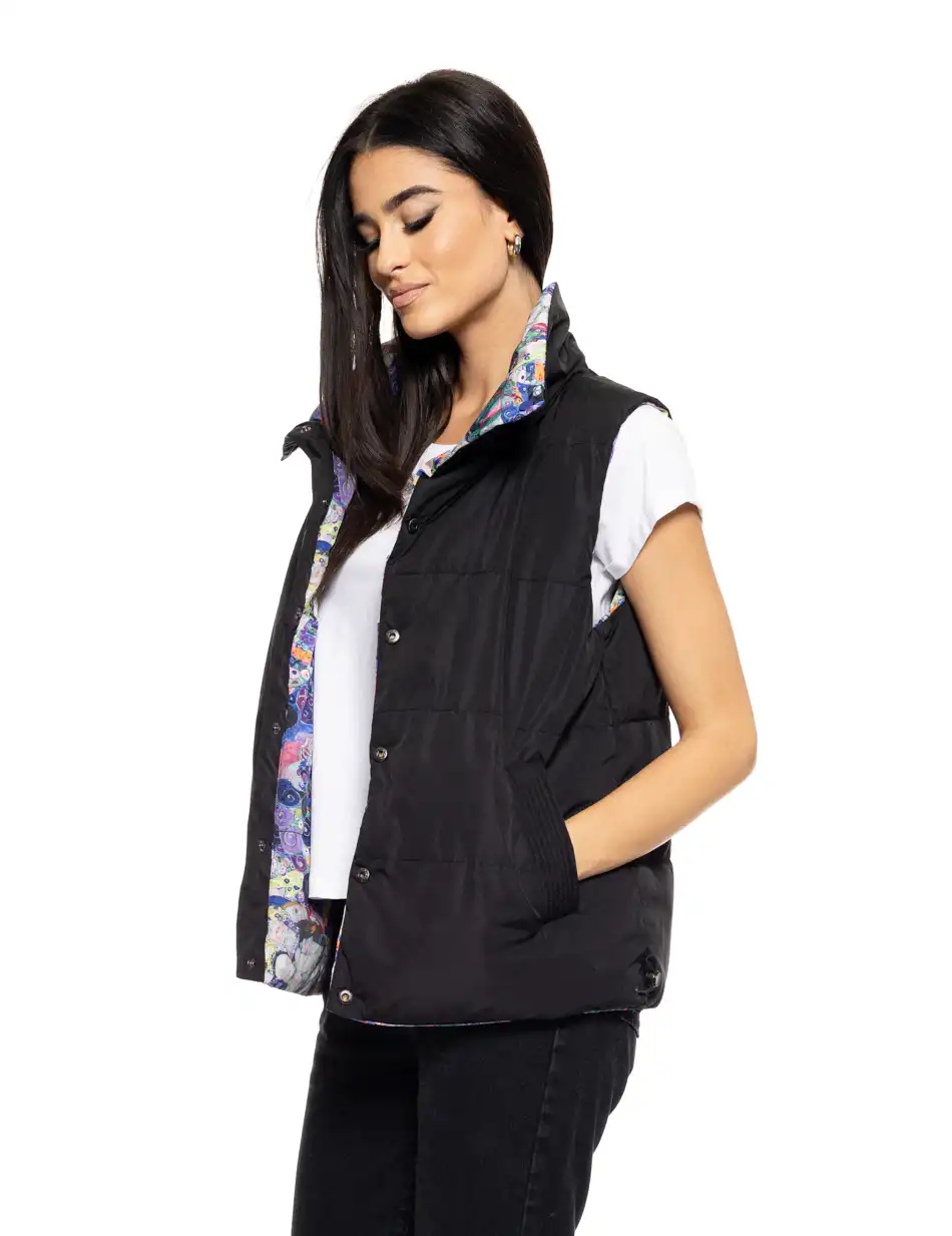 Biston fashion γυναικείο double face κοντό αμάνικο μπουφάν 50-102-001 BLACK ALLOVER