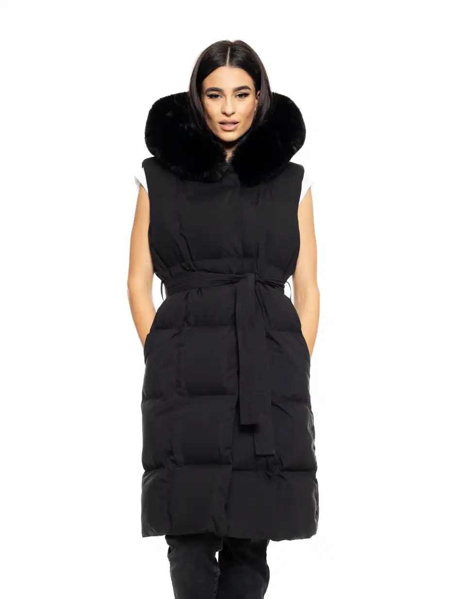 Splendid fashion γυναικείο μακρύ αμάνικο μπουφάν με ενσωματωμένη κουκούλα 50-102-002 BLACK