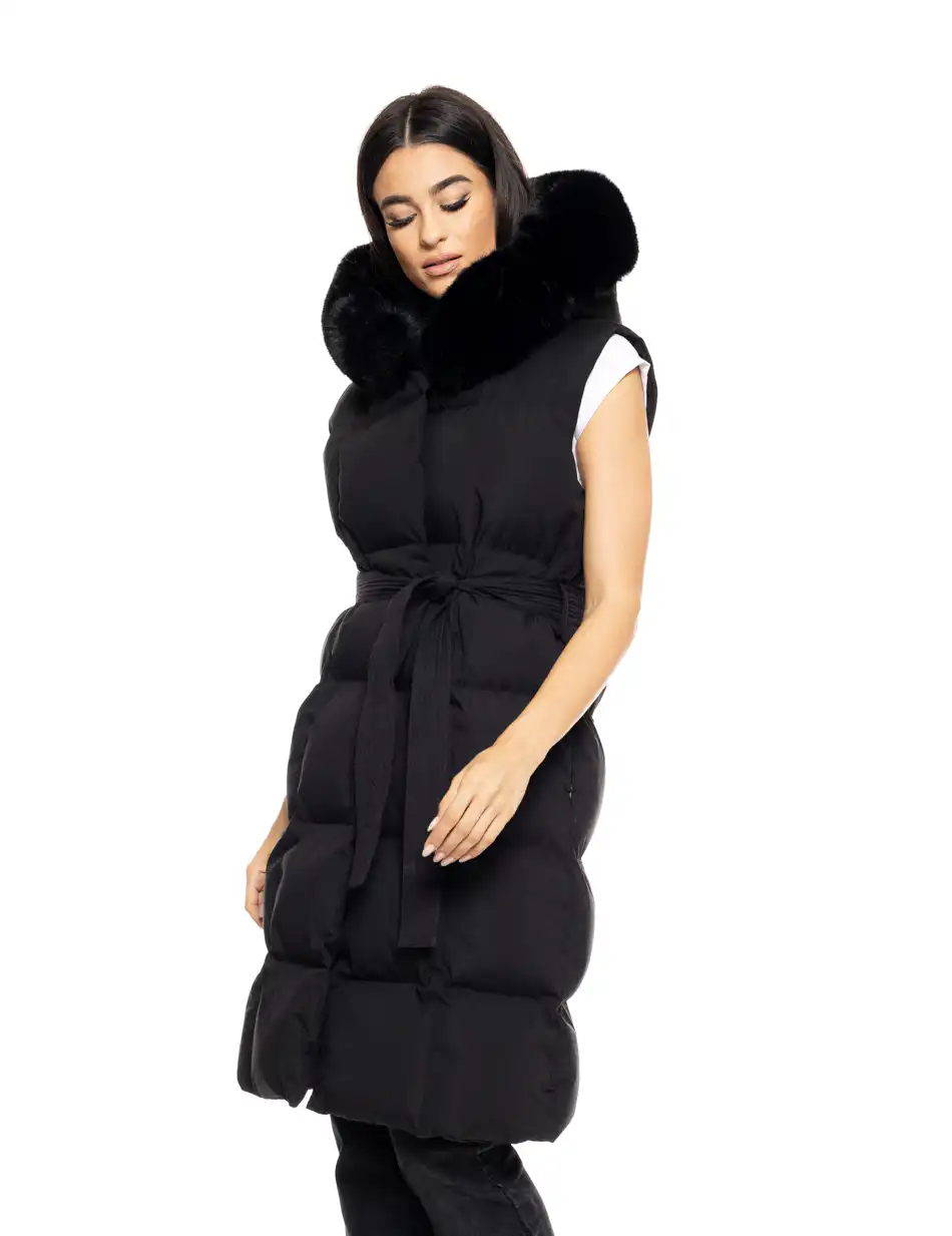 Splendid fashion γυναικείο μακρύ αμάνικο μπουφάν με ενσωματωμένη κουκούλα 50-102-002 BLACK