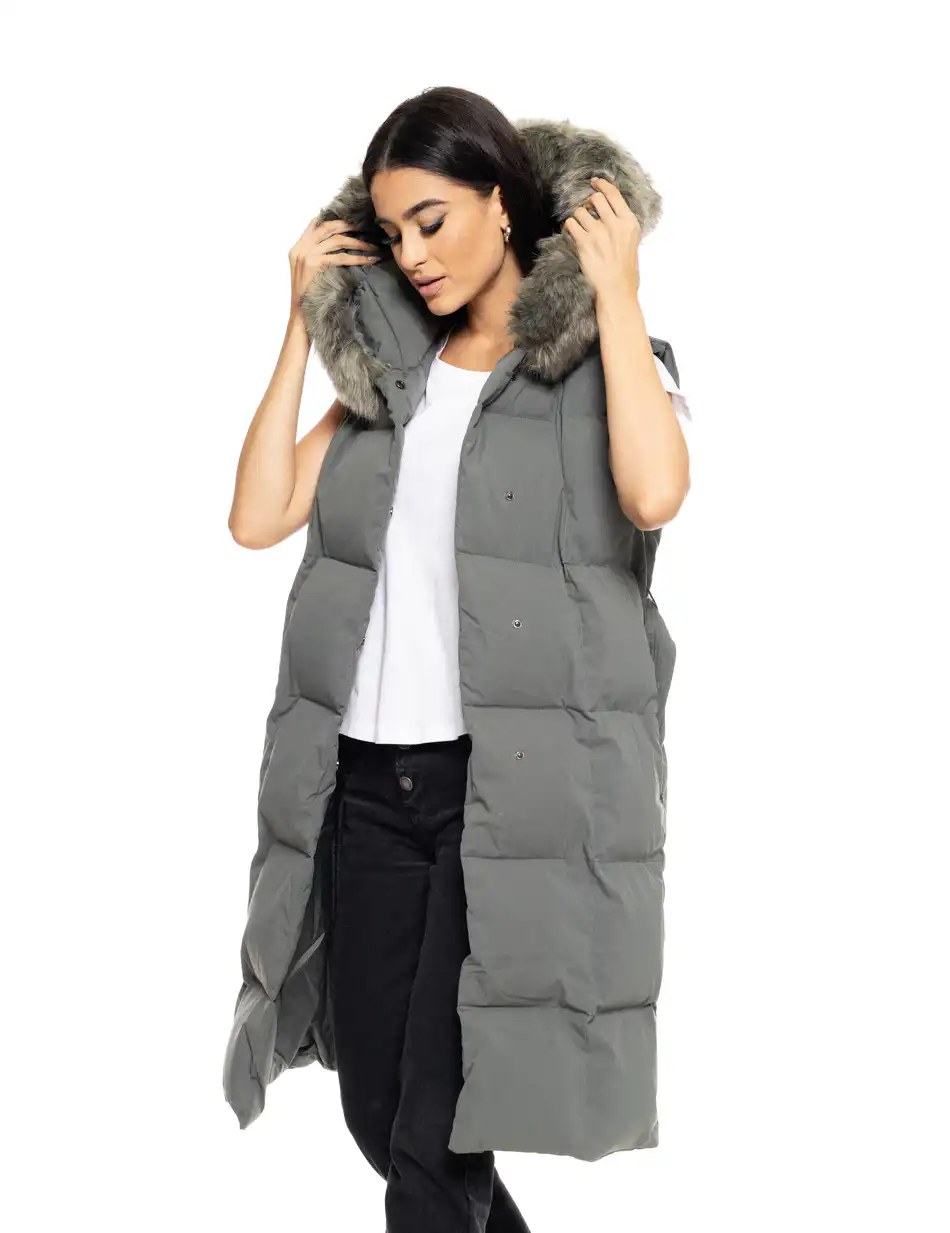 Splendid fashion γυναικείο μακρύ αμάνικο μπουφάν με ενσωματωμένη κουκούλα 50-102-002 GREEN