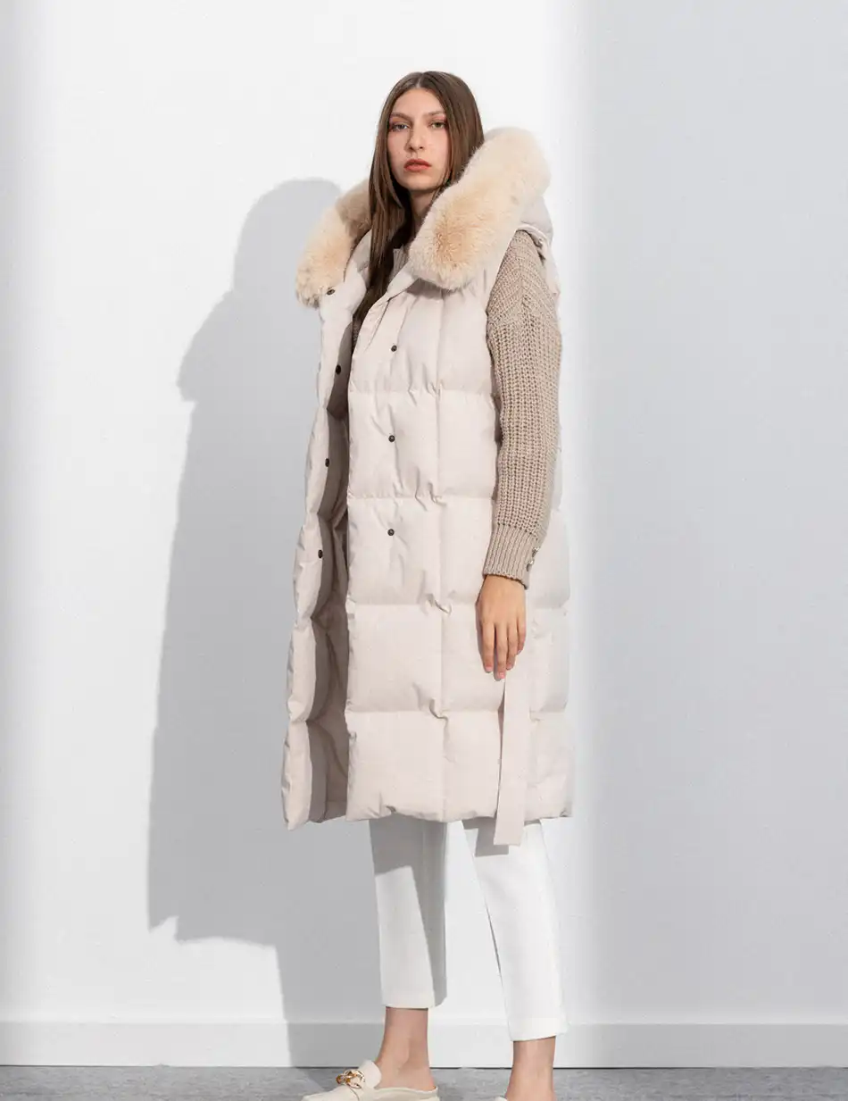 Splendid fashion γυναικείο μακρύ αμάνικο μπουφάν με ενσωματωμένη κουκούλα 50-102-002 LT BEIGE