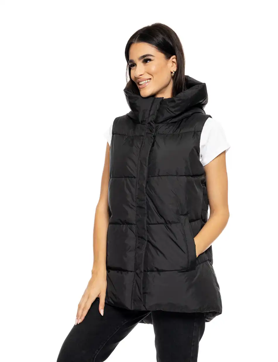 Splendid fashion γυναικείο demi αμάνικο μπουφάν με ενσωματωμένη κουκούλα 50-102-006 BLACK