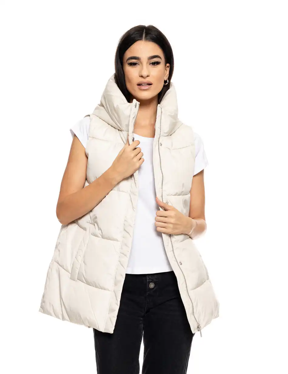 Splendid fashion γυναικείο demi αμάνικο μπουφάν με ενσωματωμένη κουκούλα 50-102-006 LT BEIGE