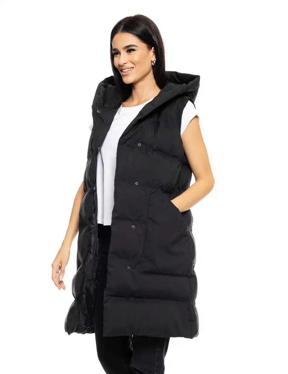 Biston fashion γυναικείο μακρύ αμάνικο μπουφάν με ενσωματωμένη κουκούλα 50-102-010 BLACK