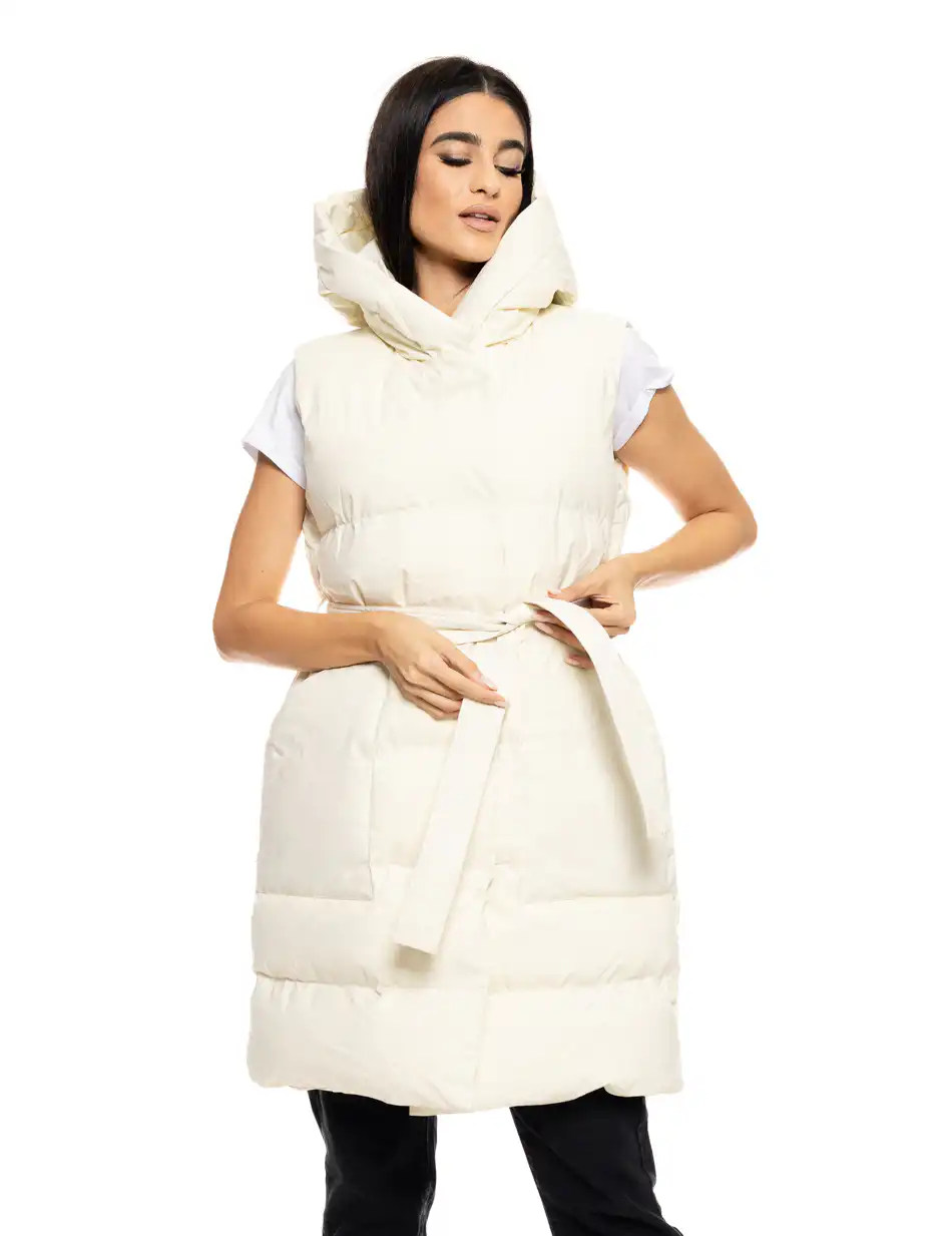 Biston fashion γυναικείο μακρύ αμάνικο μπουφάν με ενσωματωμένη κουκούλα 50-102-010 OFF WHITE
