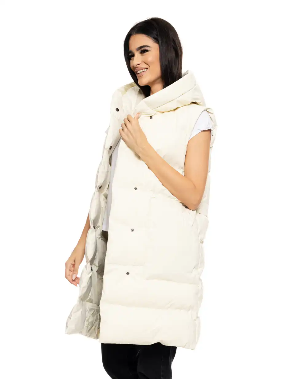 Biston fashion γυναικείο μακρύ αμάνικο μπουφάν με ενσωματωμένη κουκούλα 50-102-010 OFF WHITE