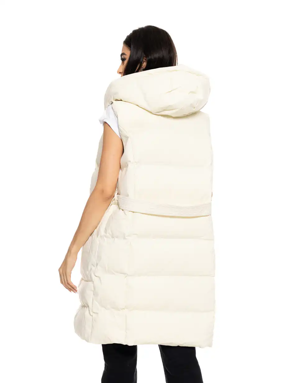 Biston fashion γυναικείο μακρύ αμάνικο μπουφάν με ενσωματωμένη κουκούλα 50-102-010 OFF WHITE