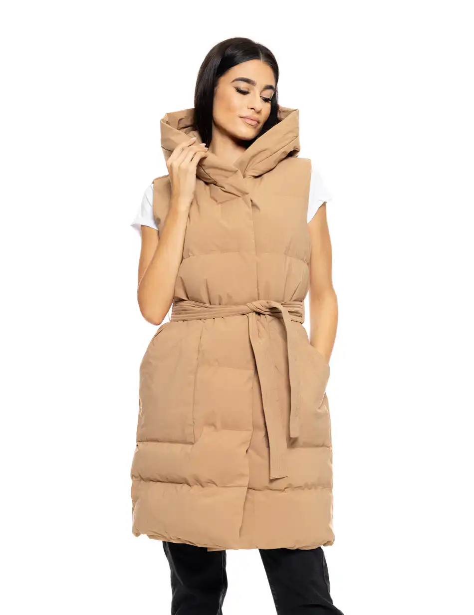 Biston fashion γυναικείο μακρύ αμάνικο μπουφάν με ενσωματωμένη κουκούλα 50-102-010 CAMEL