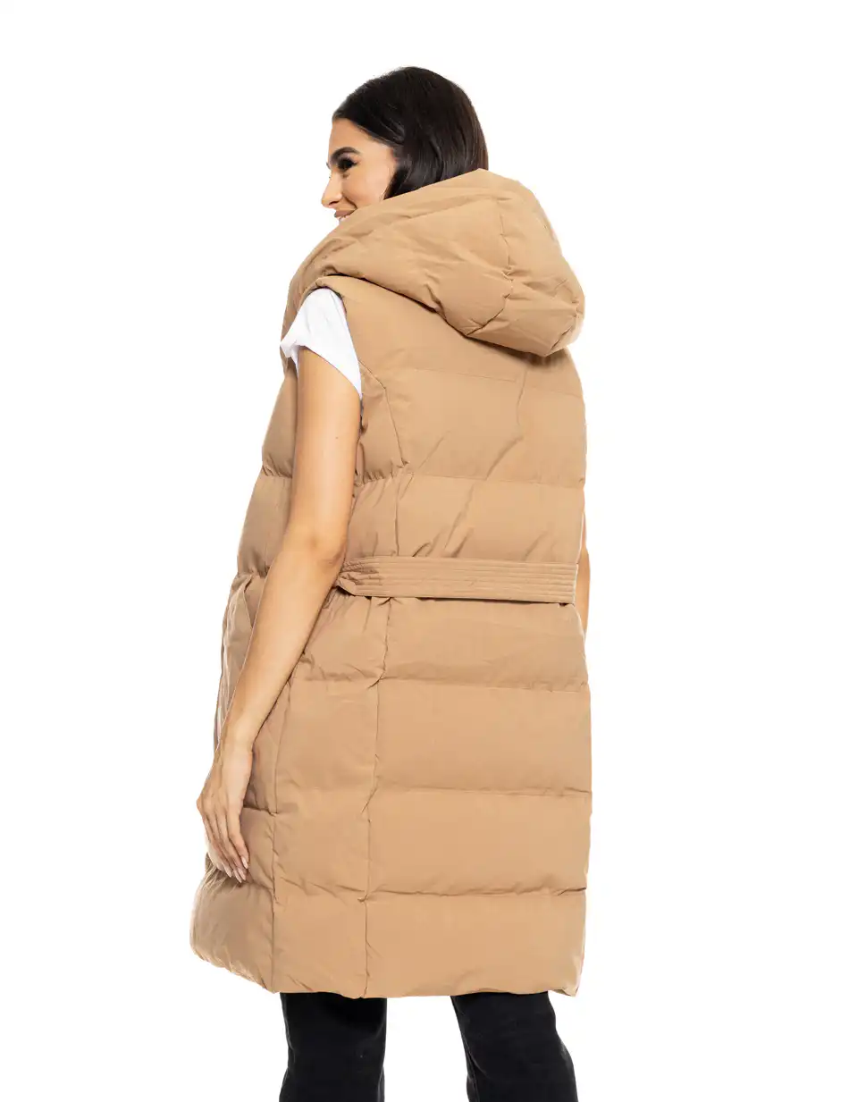 Biston fashion γυναικείο μακρύ αμάνικο μπουφάν με ενσωματωμένη κουκούλα 50-102-010 CAMEL