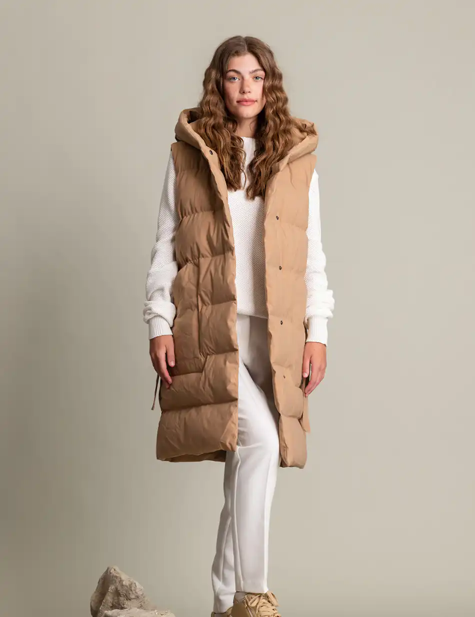 Biston fashion γυναικείο μακρύ αμάνικο μπουφάν με ενσωματωμένη κουκούλα 50-102-010 CAMEL