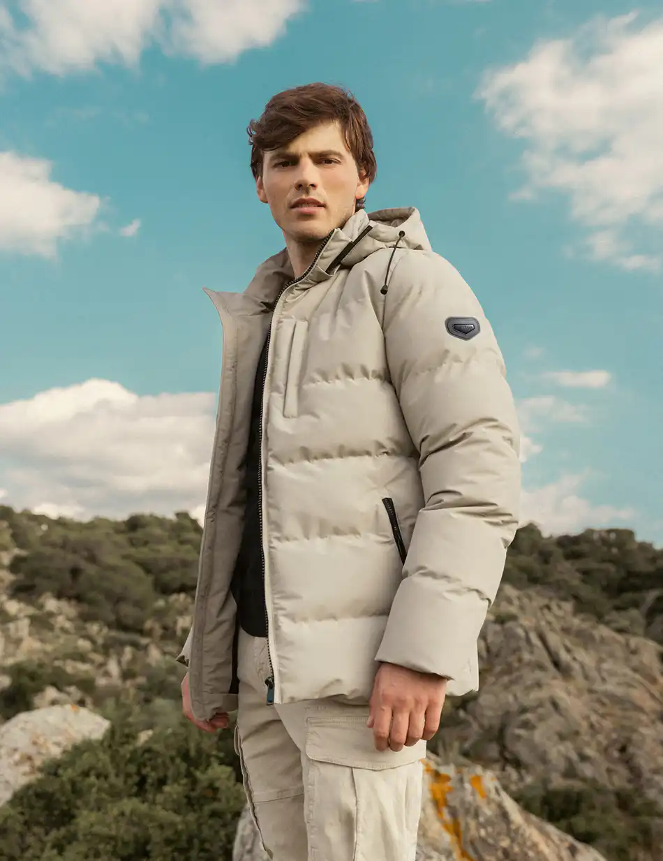 Biston fashion ανδρικό κοντό μπουφάν με αποσπώμενη κουκούλα 50-201-012 BEIGE