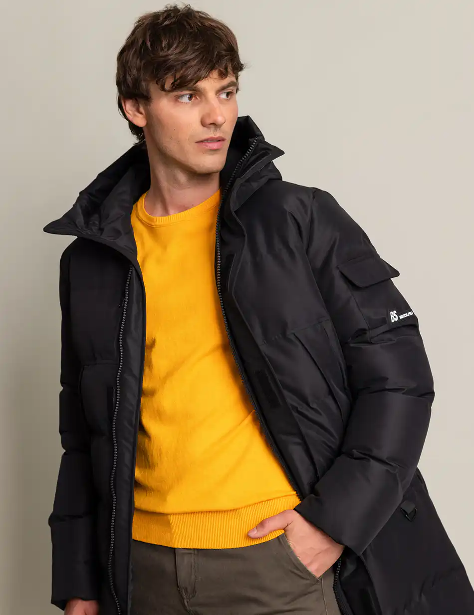Biston fashion ανδρικό μακρύ μπουφάν με ενσωματωμένη κουκούλα 50-201-028 BLACK