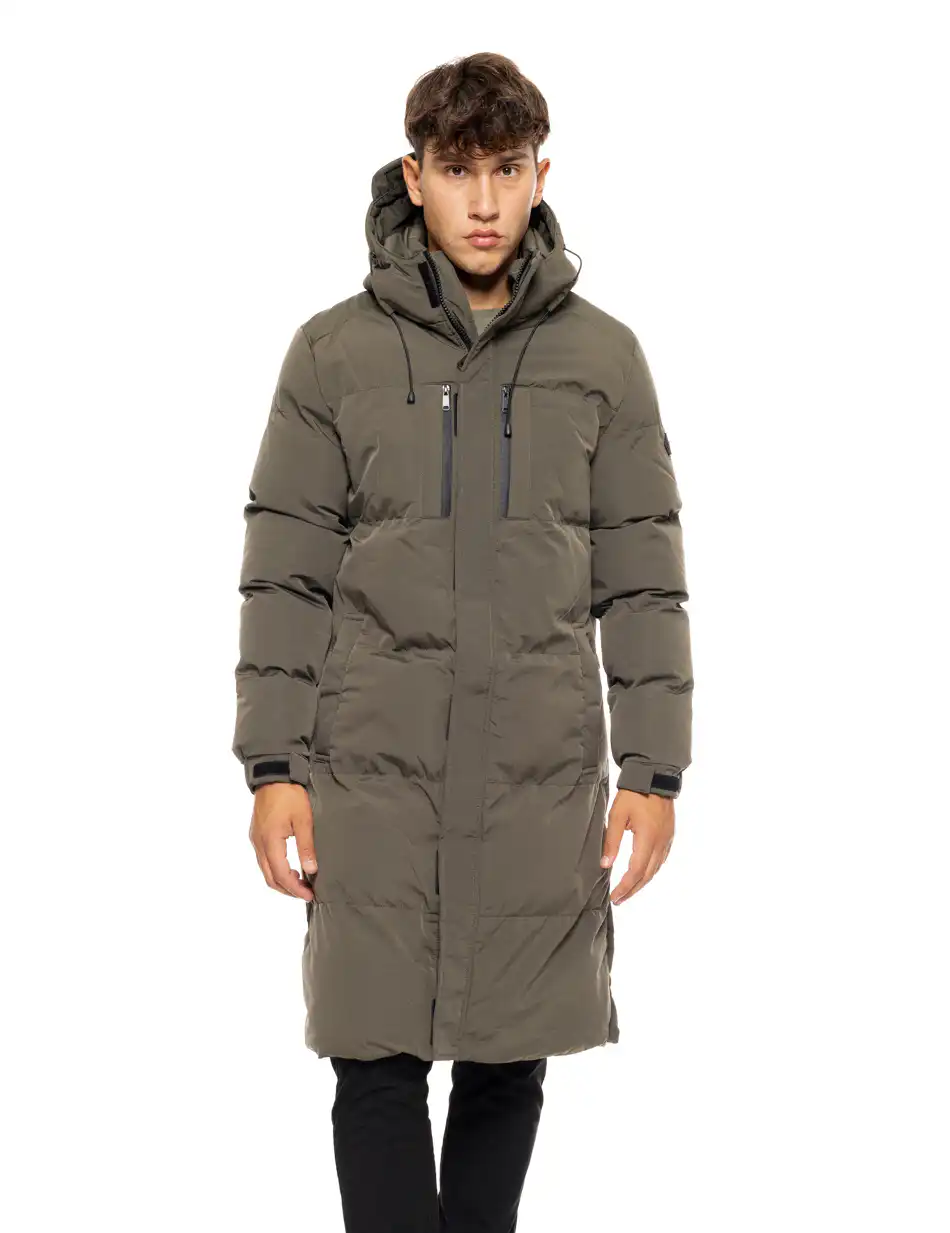Splendid fashion ανδρικό μακρύ μπουφάν με ενσωματωμένη κουκούλα 50-201-042 DK GREEN