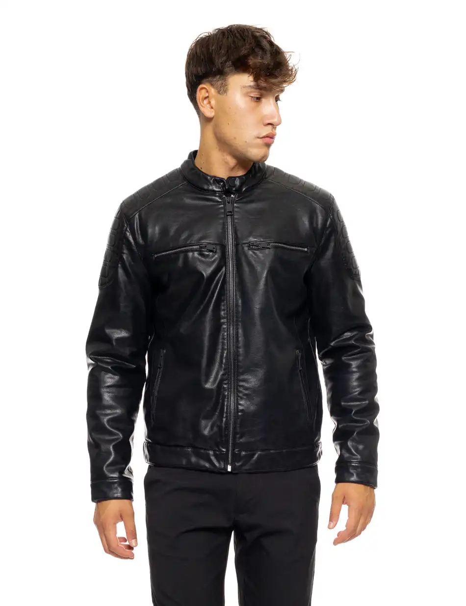 Splendid fashion ανδρικό κοντό πανωφόρι από δερματίνη 50-201-049 BLACK