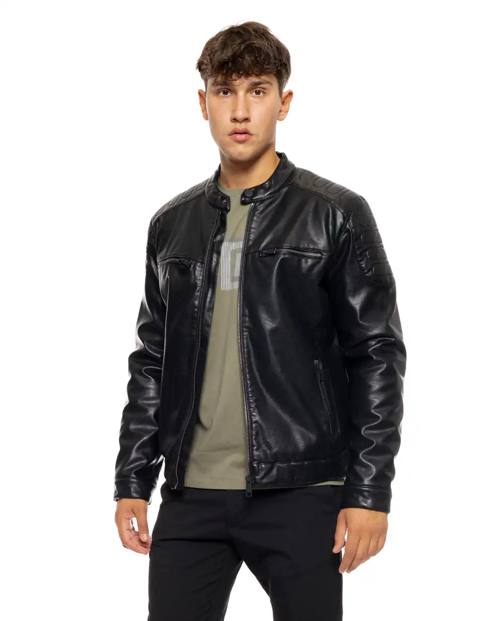 Splendid fashion ανδρικό κοντό πανωφόρι από δερματίνη 50-201-049 BLACK