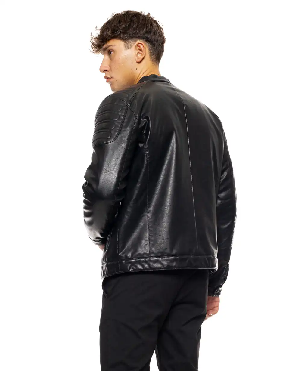 Splendid fashion ανδρικό κοντό πανωφόρι από δερματίνη 50-201-049 BLACK