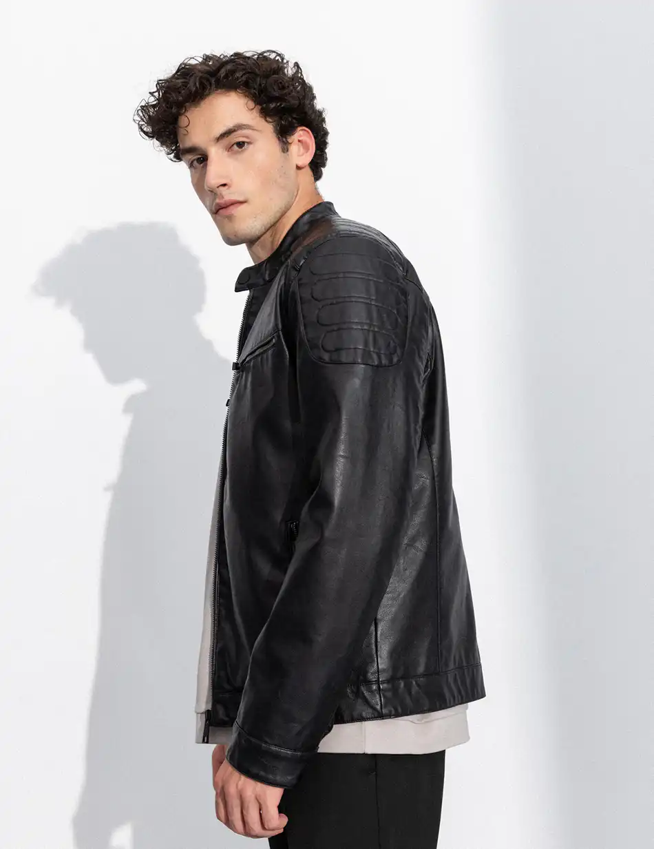 Splendid fashion ανδρικό κοντό πανωφόρι από δερματίνη 50-201-049 BLACK