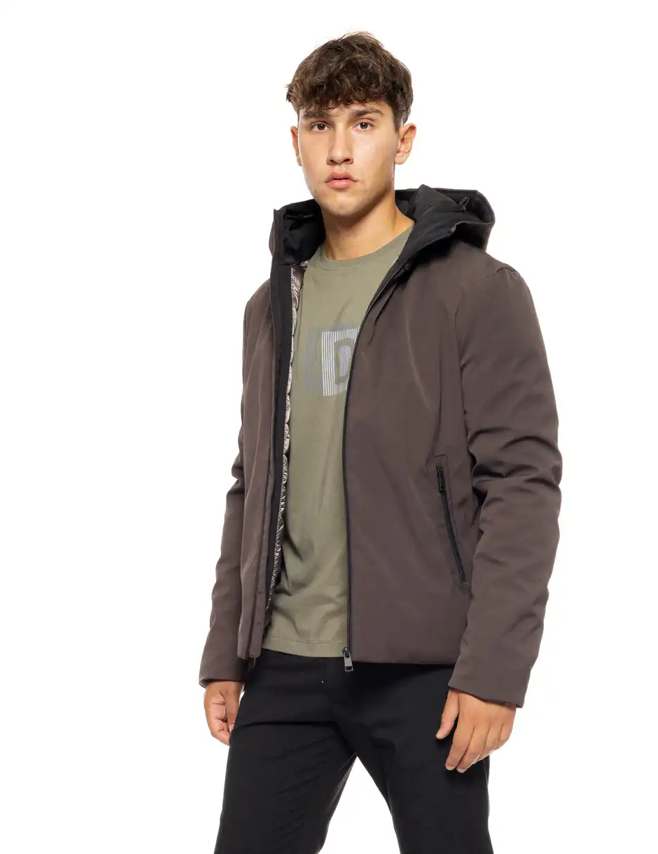 Splendid fashion ανδρικό κοντό μπουφάν με ενσωματωμένη κουκούλα 50-201-057 CHOCOLATE