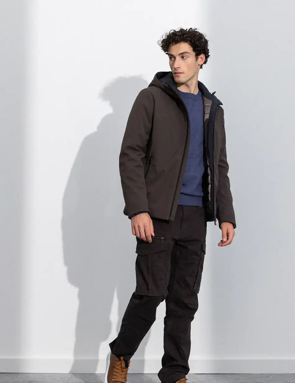 Splendid fashion ανδρικό κοντό μπουφάν με ενσωματωμένη κουκούλα 50-201-057 CHOCOLATE