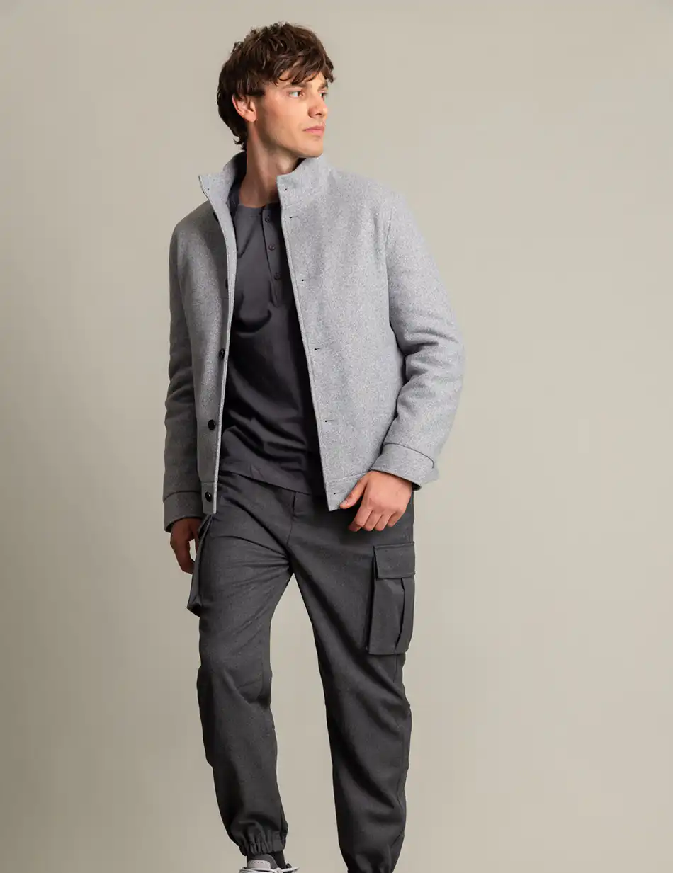 Biston fashion ανδρικό κοντό πανωφόρι με γιακά 50-201-069 GREY