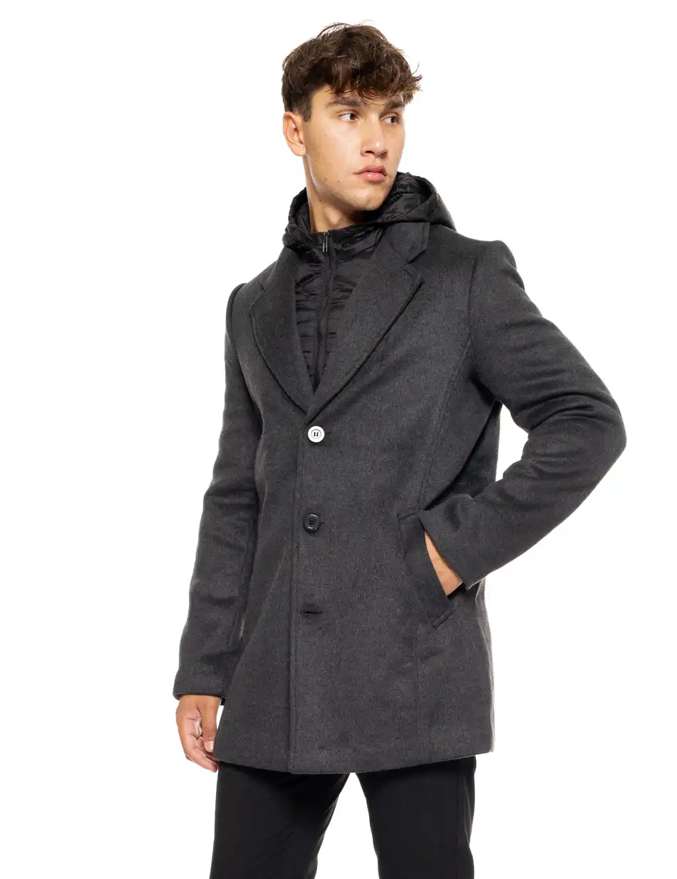 Biston fashion ανδρικό demi πανωφόρι με αποσπώμενη κουκούλα 50-201-071 DK GREY