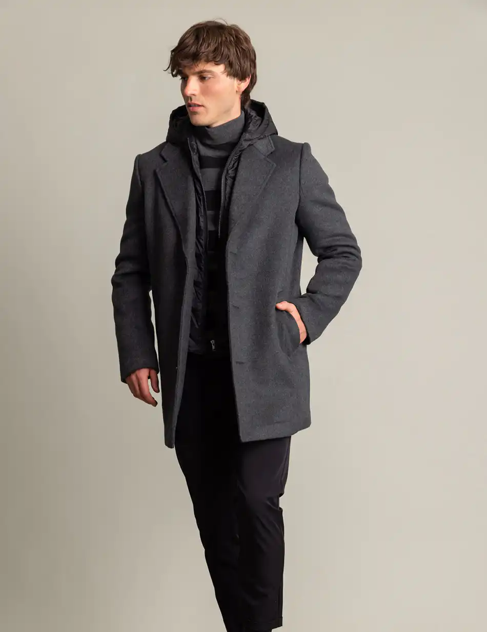 Biston fashion ανδρικό demi πανωφόρι με αποσπώμενη κουκούλα 50-201-071 DK GREY