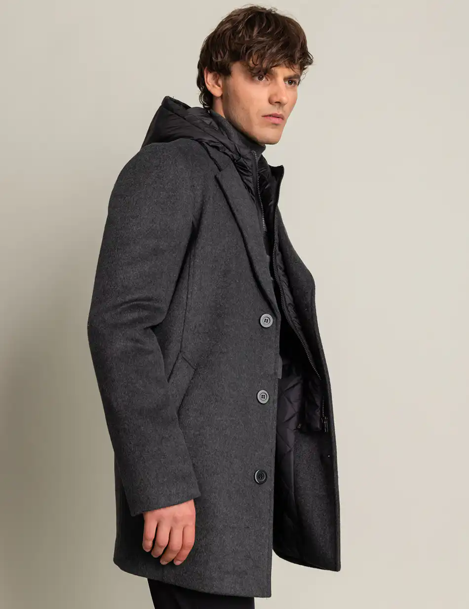 Biston fashion ανδρικό demi πανωφόρι με αποσπώμενη κουκούλα 50-201-071 DK GREY