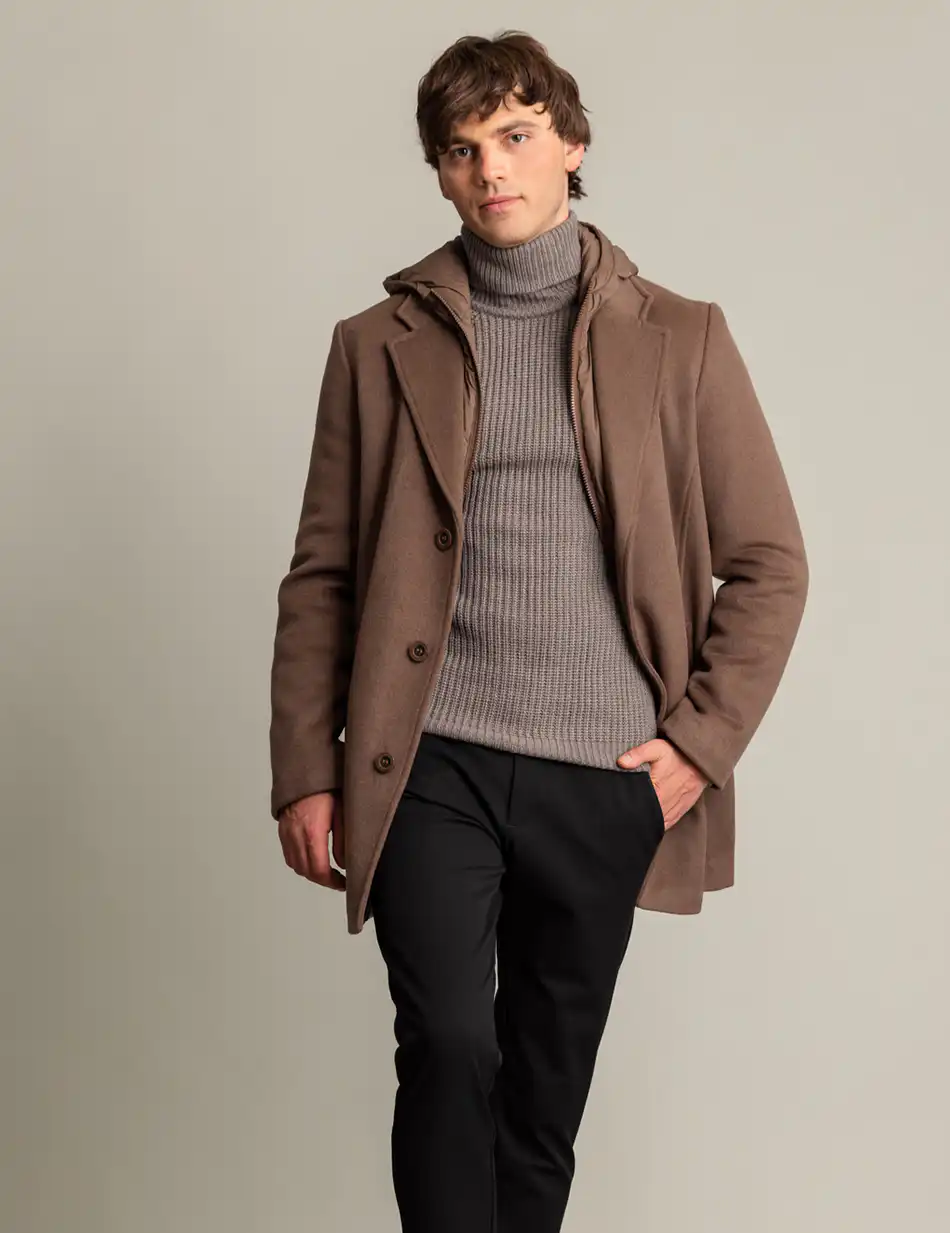 Biston fashion ανδρικό demi πανωφόρι με αποσπώμενη κουκούλα 50-201-071 BROWN