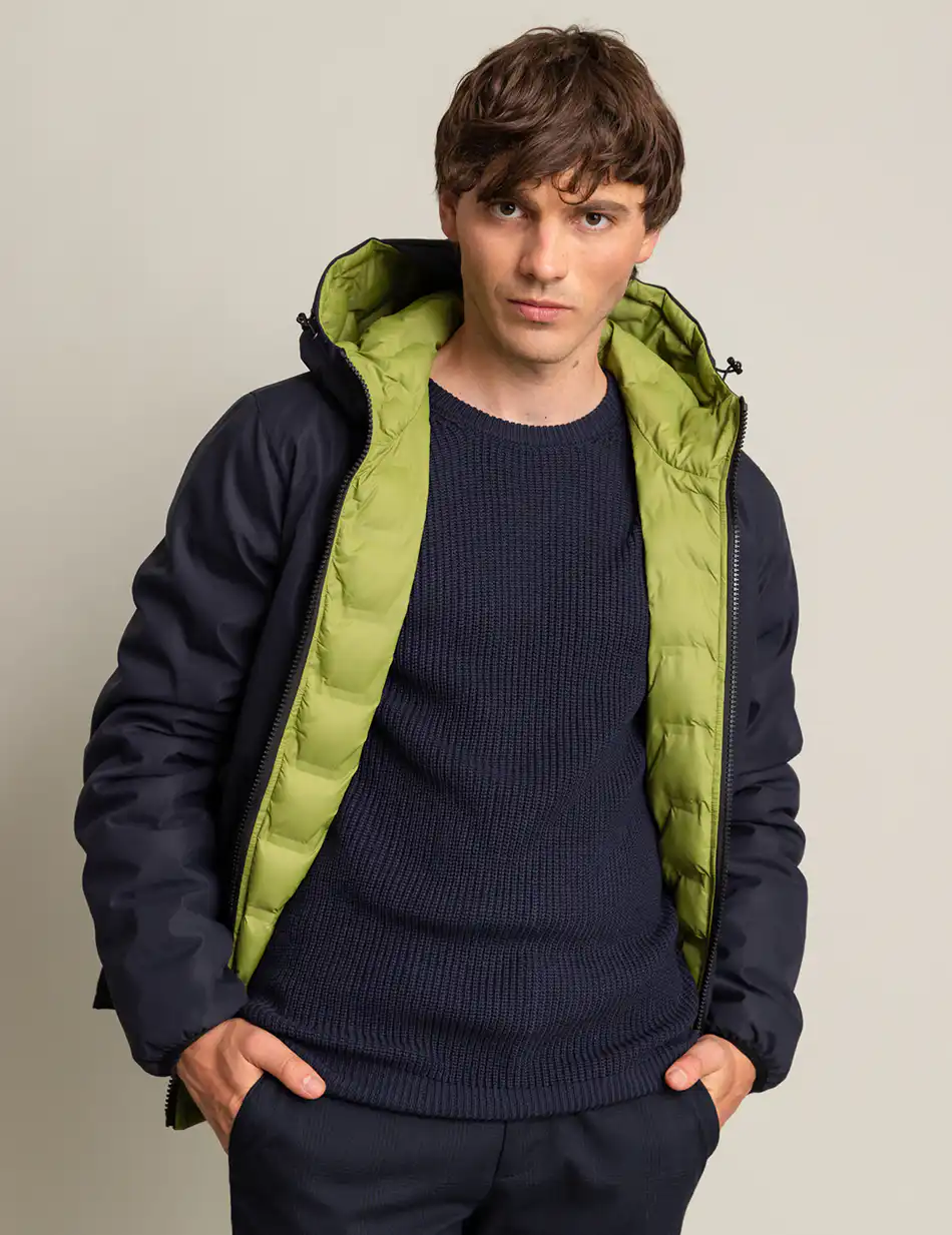 Biston fashion ανδρικό κοντό μπουφάν 2 όψεων με ενσωματωμένη κουκούλα 50-201-073 NAVY