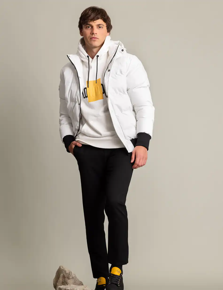 Biston fashion ανδρικό κοντό μπουφάν με ενσωματωμένη κουκούλα 50-201-076 WHITE