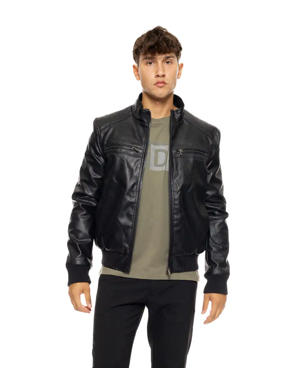 Splendid fashion ανδρικό κοντό πανωφόρι από δερματίνη 50-201-088 BLACK