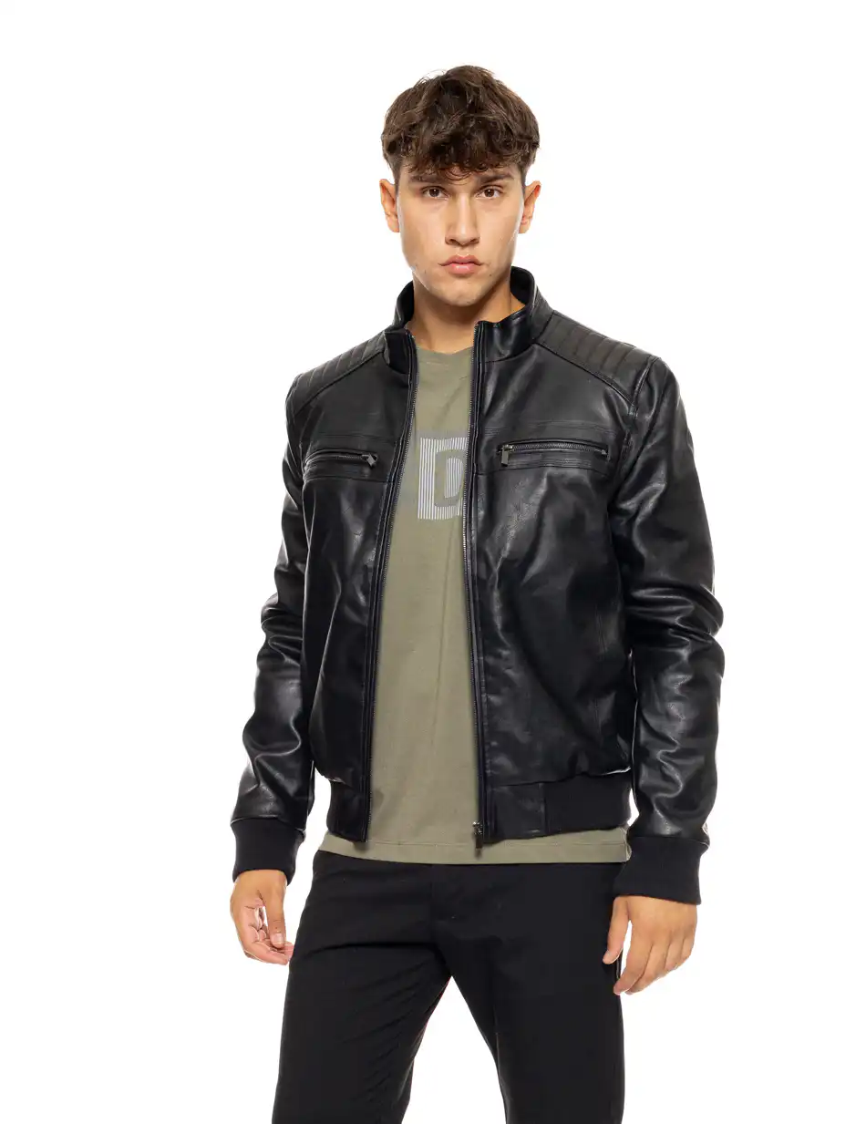 Splendid fashion ανδρικό κοντό πανωφόρι από δερματίνη 50-201-088 BLACK