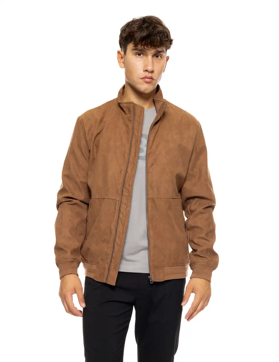 Biston fashion ανδρικό κοντό bomber από δερματίνη/ suede 50-201-105 BROWN