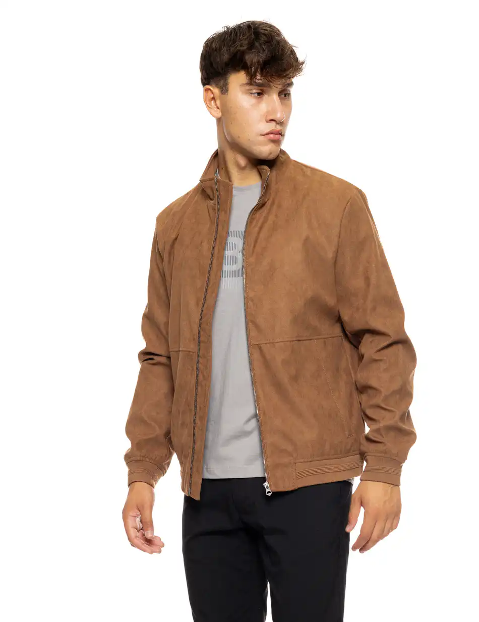 Biston fashion ανδρικό κοντό bomber από δερματίνη/ suede 50-201-105 BROWN