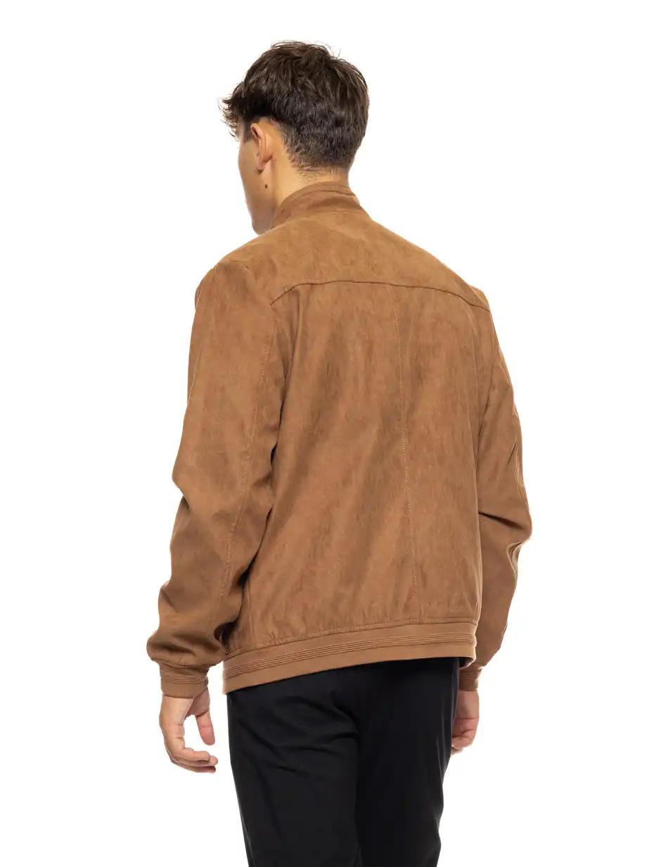 Biston fashion ανδρικό κοντό bomber από δερματίνη/ suede 50-201-105 BROWN