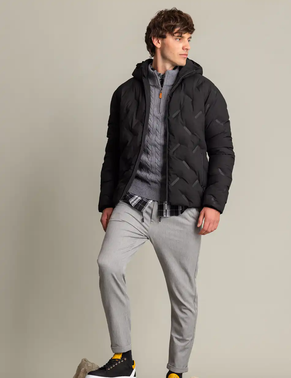 Biston fashion ανδρικό κοντό μπουφάν με ενσωματωμένη κουκούλα 50-201-115 BLACK