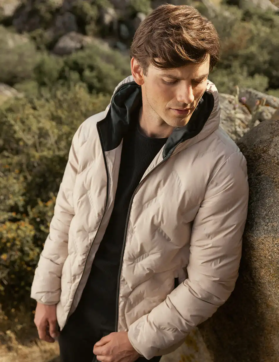 Biston fashion ανδρικό κοντό μπουφάν με ενσωματωμένη κουκούλα 50-201-115 BEIGE