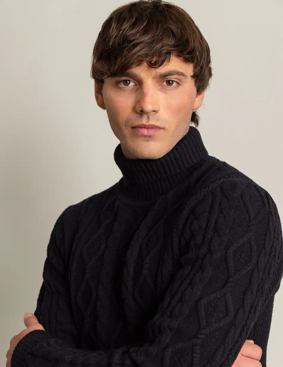 Biston fashion ανδρική πλεκτή μπλούζα με όρθιο γιακά 50-206-003 BLACK