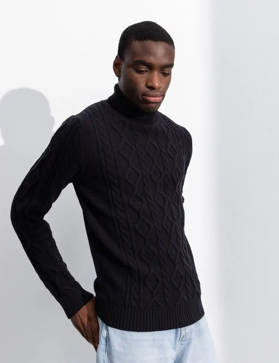 Biston fashion ανδρική πλεκτή μπλούζα με όρθιο γιακά 50-206-003 BLACK