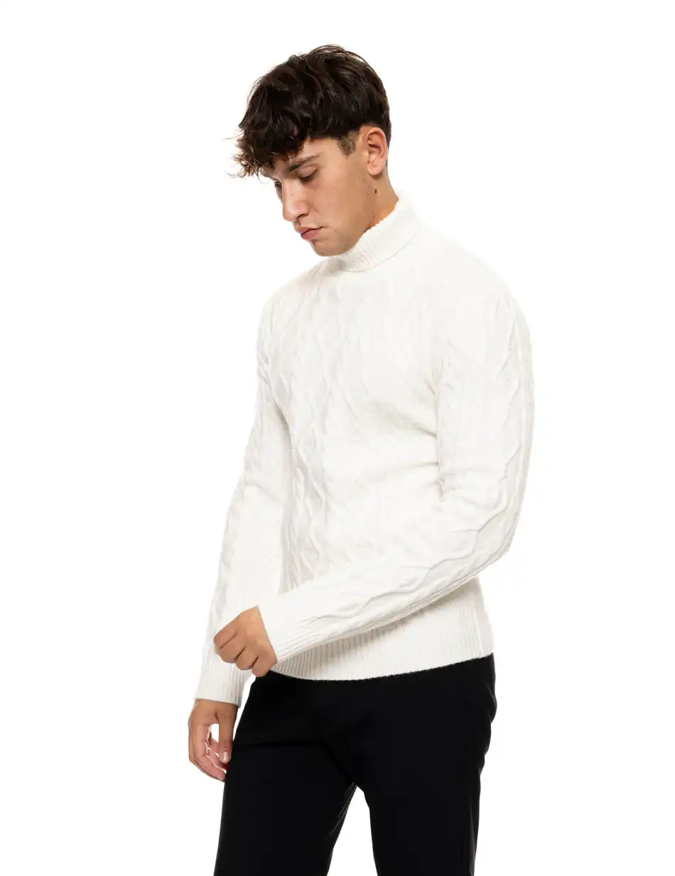 Biston fashion ανδρική πλεκτή μπλούζα με όρθιο γιακά 50-206-003 OFF WHITE