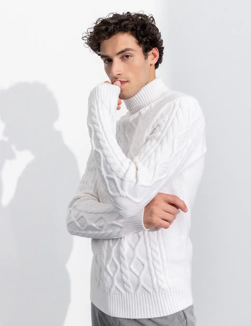 Biston fashion ανδρική πλεκτή μπλούζα με όρθιο γιακά 50-206-003 OFF WHITE