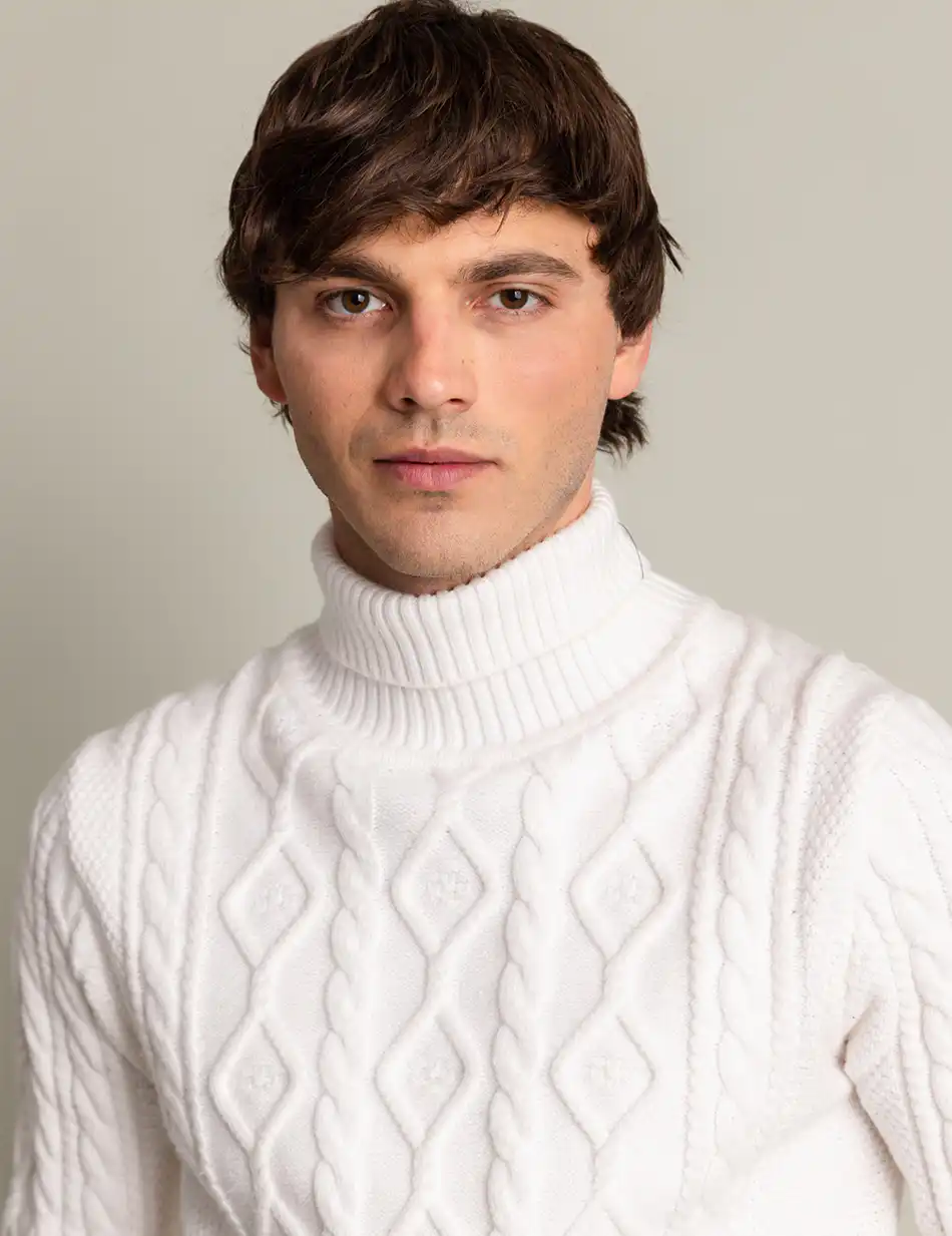 Biston fashion ανδρική πλεκτή μπλούζα με όρθιο γιακά 50-206-003 OFF WHITE