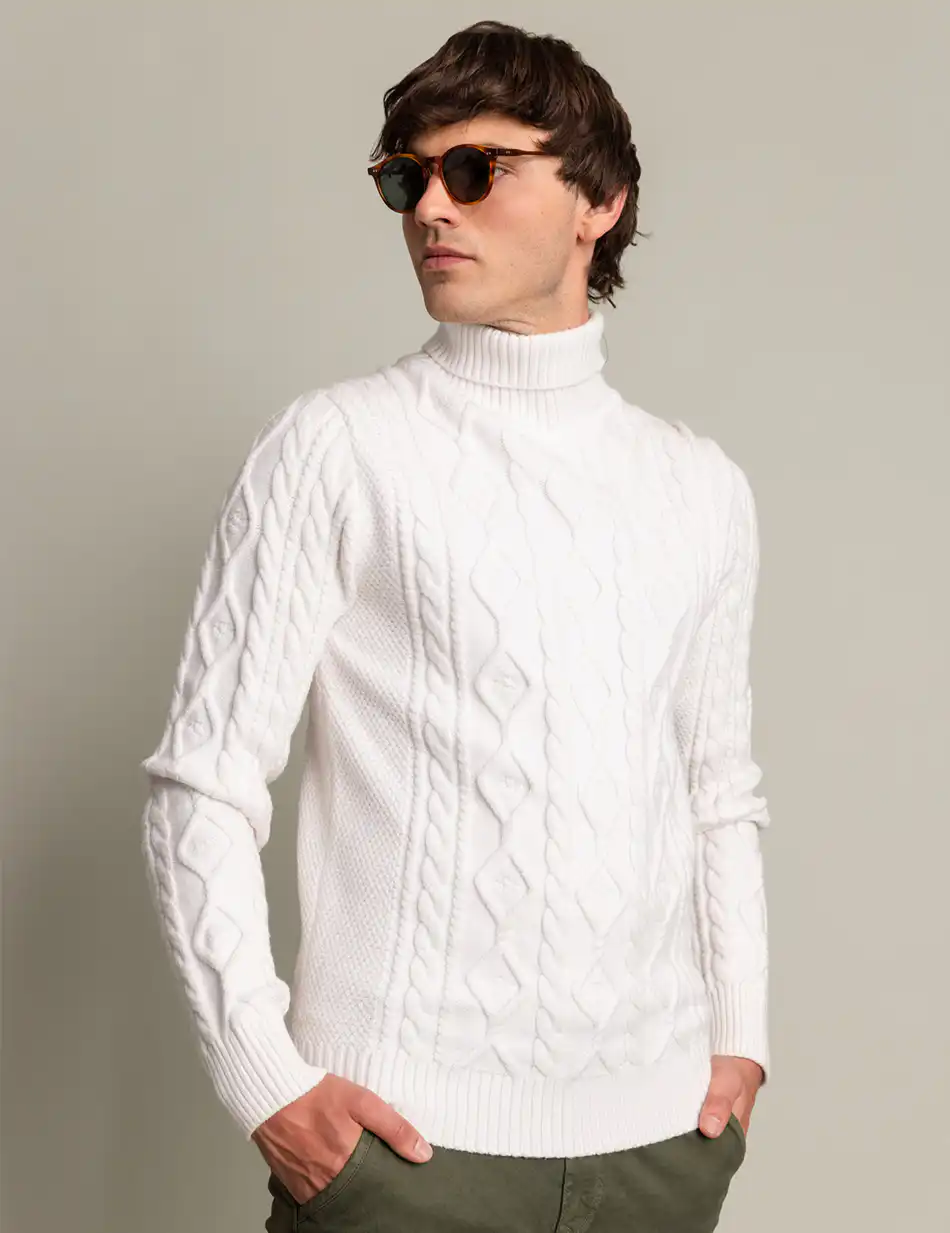 Biston fashion ανδρική πλεκτή μπλούζα με όρθιο γιακά 50-206-003 OFF WHITE