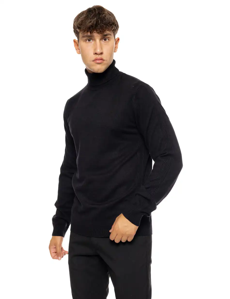 Biston fashion ανδρική πλεκτή μπλούζα με όρθιο γιακά 50-206-010 BLACK